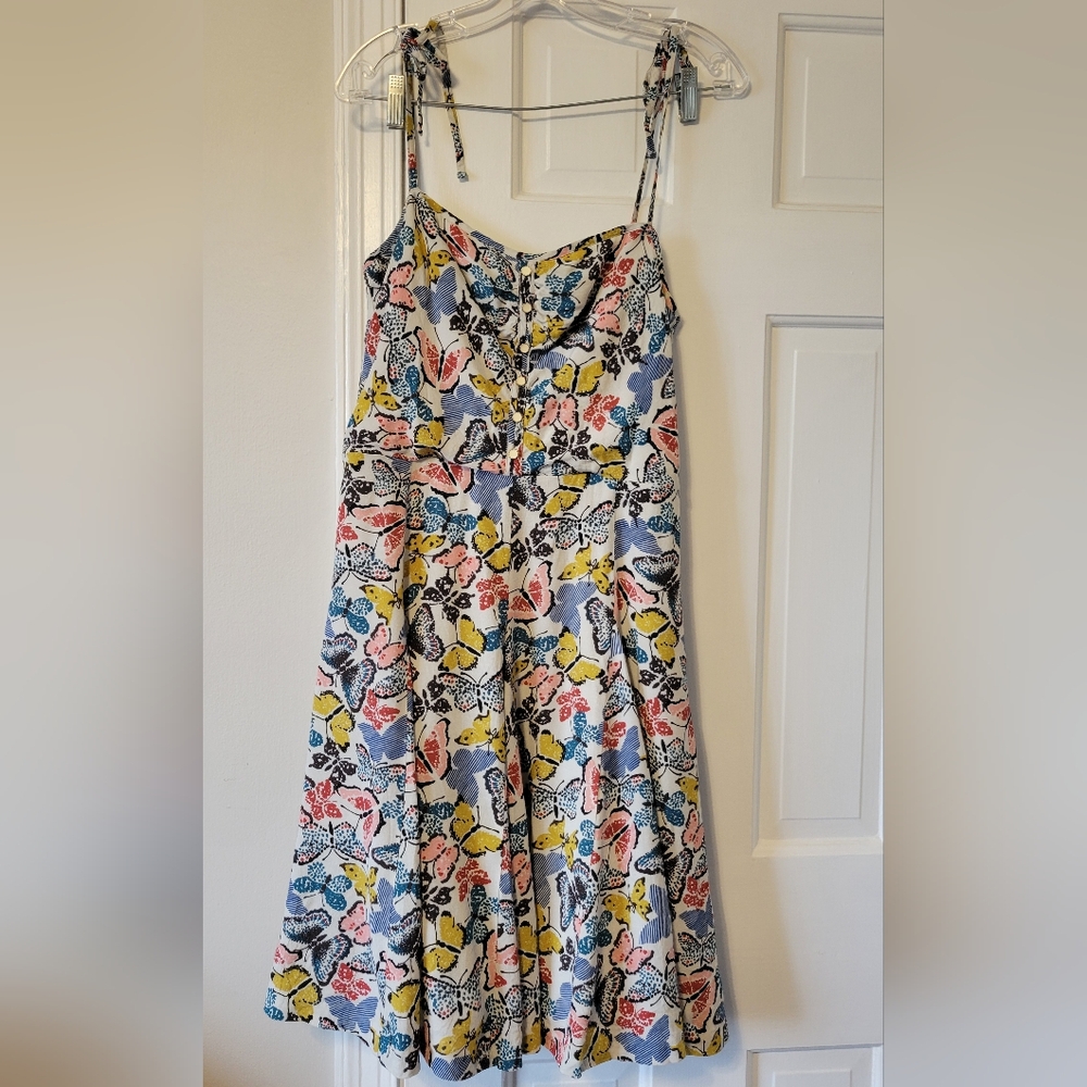 L.L. Bean Colorful Butterfly Tie-Shoulder Fit-and-Flare Dress